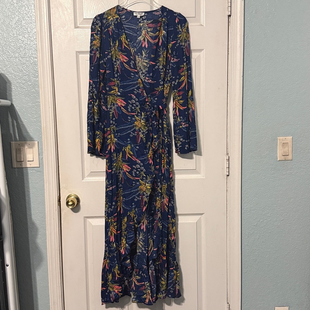 XIX Palms Hawaiian Long Floral Wrap Dress Flare Sleeve Size 2 US Small